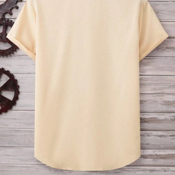 Khaki Basic Men's Button Up Shirt - Picture 4 of 6